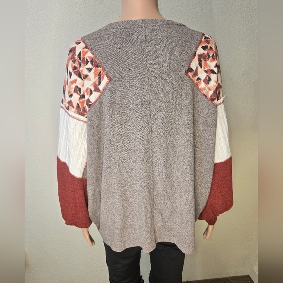 Women's Maurices Colorblock Light-Weight Sweater Gray  Maroon White Size Xl - Picture 4 of 9
